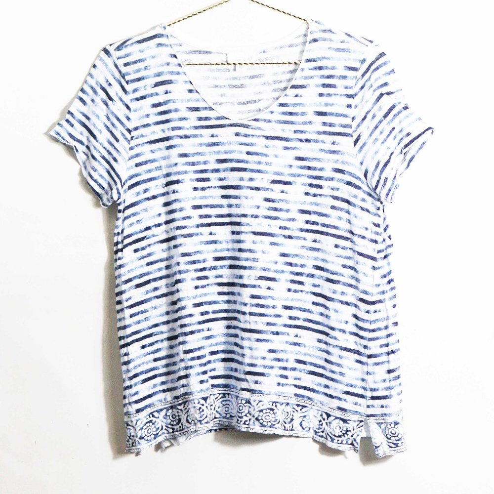 J. Jill Striped Round Neck Linen T-Shirt M